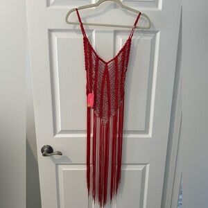 Love Culture Red Crochet Fringe Festival Top Size S
